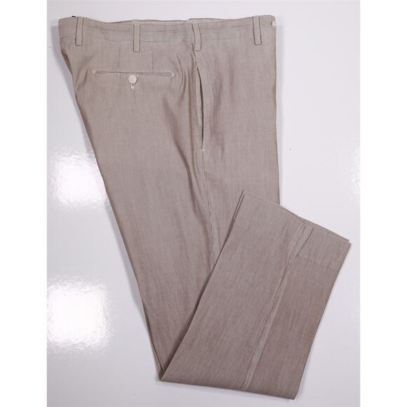 Incotex Brown Tan Ribbed Cotton Flat Front Slim Fit Chino Pants 34x26 - Picture 1 of 8